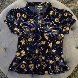 ModCloth x Collectif witchy blue and gold velvet top